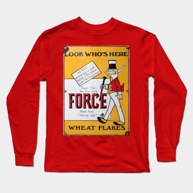 Force Wheat Flakes, vintage enamel sign. Long Sleeve T-Shirt by JonDelorme